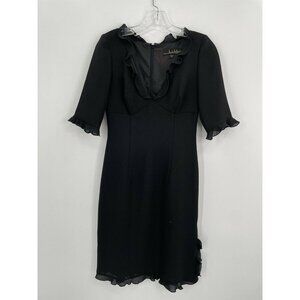 Nicole Miller Vintage Solid Black 90s V Neck Ruffle Dress Mini Regular Size 2